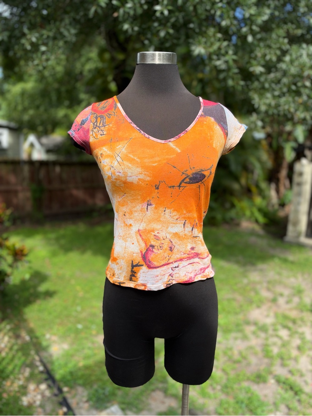 2000s Y2K Just Cavalli Abstract Cotton Nylon Top